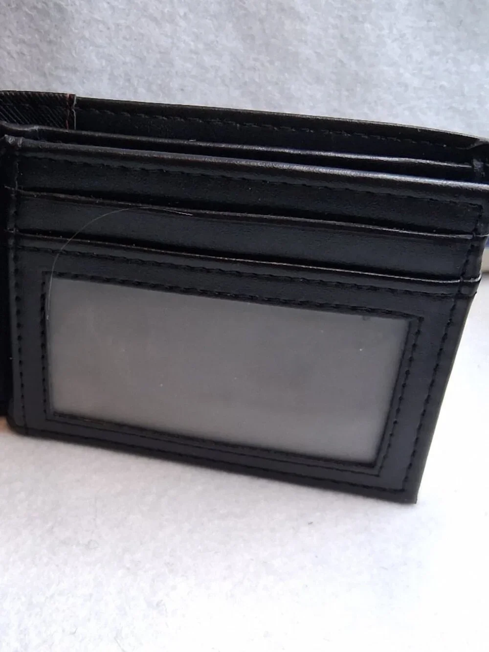 GUESS Men’s Black Saffiano Passcase Bifold Wallet Red Stitching Accent